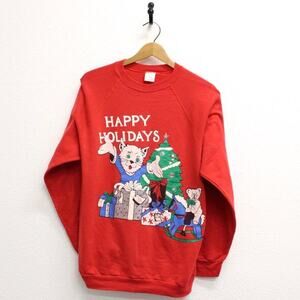 Vintage Christmas Cat Sweatshirt Medium